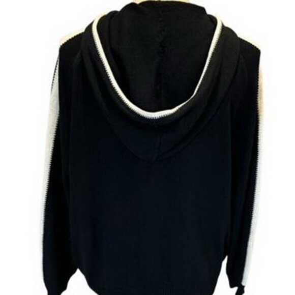 St. John Sport Black and White Stripe Zip-Up Knit Hoodie - Picture 5 of 5